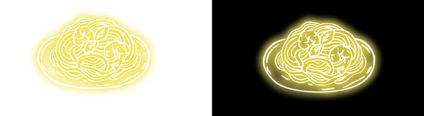 Glowing yellow line art spaghetti icon design on transparent background