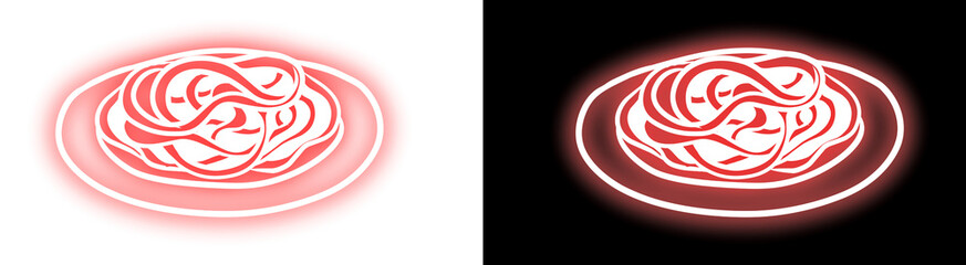 Glowing red spaghetti icon served hot on a plate on transparent background