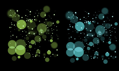 Abstract glowing green and cyan bokeh particles drifting softly on transparent background