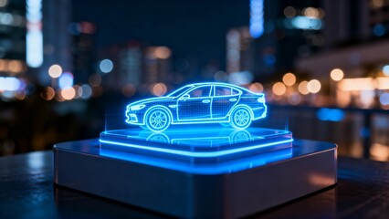Holographic car display in cityscape