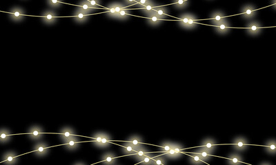 Glowing string lights border decoration frame design on transparent background