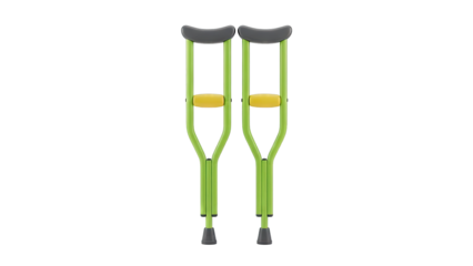 Pair of bright green underarm crutches with yellow grips and grey handles