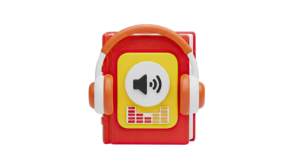 Audiobook Icon: Book with Headphones and Speaker Symbol