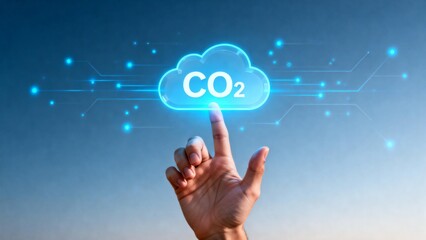 Hand touching CO2 cloud on digital screen