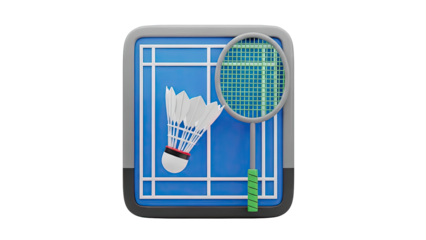 Badminton Court Icon with Shuttlecock and Racket