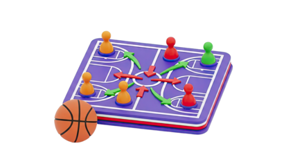 Basketball Strategy Board with Pawns and Arrows