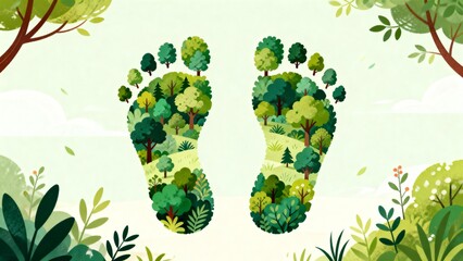 Footprints filled with forest landscape