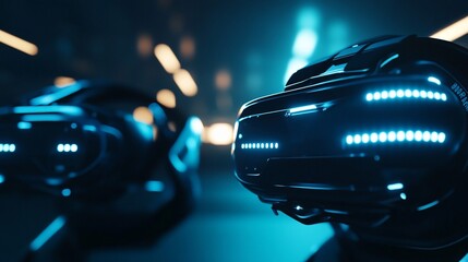 Immersive future virtual reality experience with futuristic vr headsets