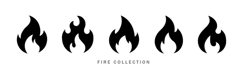 Fire icon collection. Flame symbol. Campfire silhouette logo. Set of flat style flame symbols.