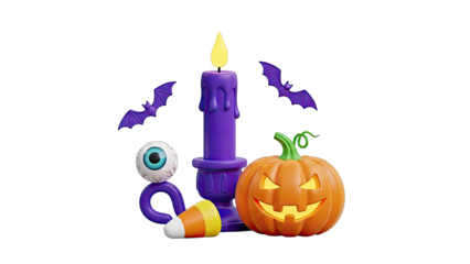 Halloween Decorations: Pumpkin, Candle, Bats, Eyeball, Candy Corn