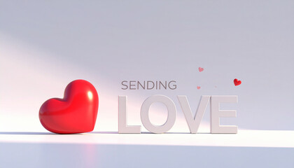 A red heart and the word LOVE in white letters, with small hearts floating in the air, signifying affection and romance