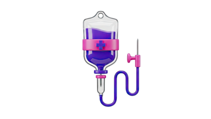 3D Medical Infusion Bag with Purple Fluid and Pink Accents