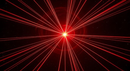 Obraz premium Intense bright red light emanates outwards from a central point in a dark void