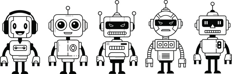 Fototapeta premium Artificial Intelligence Robot Character Vector Illustration: SEO Search Engine Optimization, Digital Marketing, Coding, Web Development, and Technology Concept