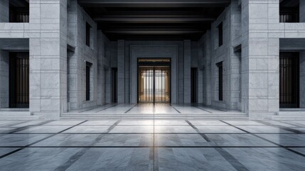 Grand architectural interior with columns and light marble floor perspective