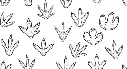 Seamless pattern of bird and dinosaur footprints vector illustration, animal tracks background, wildlife trail design for nature and fossil themes © Jharna