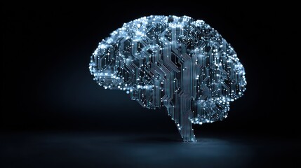 Conceptual illustration of an illuminated brain with electronic circuitry