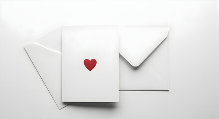 Obraz premium Elegant love letter: Minimalist greeting card with a red heart on bright backdrop