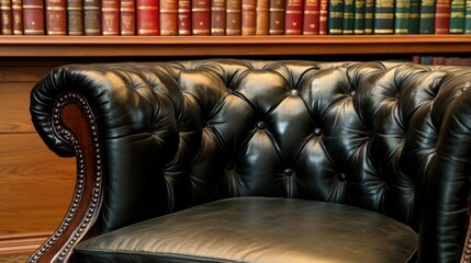 Elegant black leather armchair interior design furniture closeup