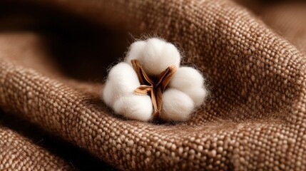 Soft cotton flower on brown fabric high resolution texture image