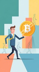 Businessman Pursuing Bitcoin - A Focused Path to Cryptocurrency Success.