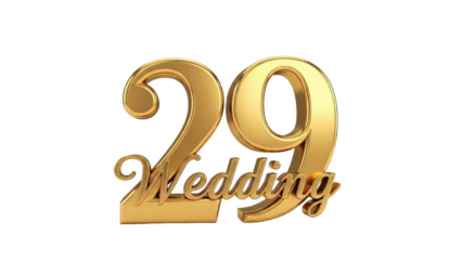 Golden 3D Render Number 29 with Wedding Text Isolated Graphic isolated PNG with Transparent Background