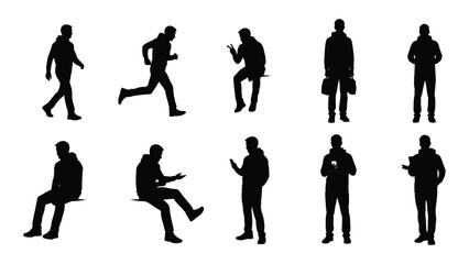 Silhouettes of people in various everyday poses and activities displayed visually