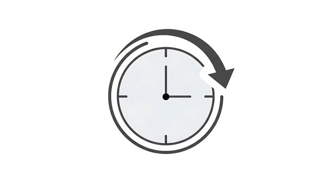 Circular arrow wraps around a simple analog clock face indicating repeating time