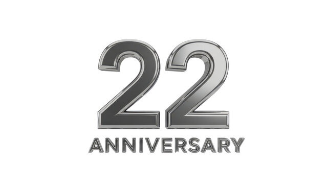 Isolated 3D Silver Metallic Number 22 Anniversary Graphic isolated PNG with Transparent Background - Powered by Adobe