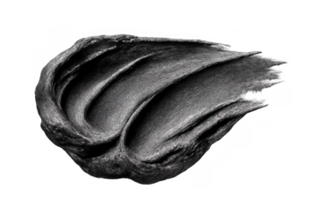 Black cosmetic clay smear with thick texture for skin care, makeup, mud mask and beauty products, transparent background