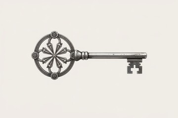 Obraz premium Ornate antique silver key with decorative circular bow antique key old key ornate key