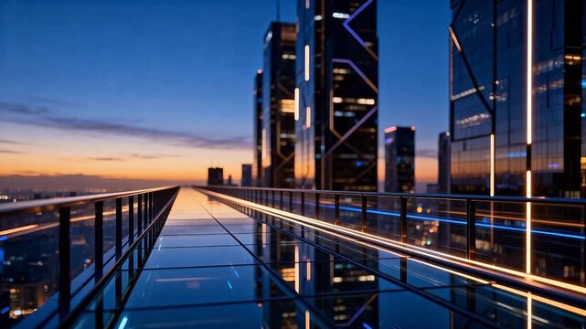 Modern cityscape with illuminated skyscrapers - Powered by Adobe