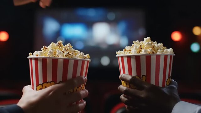 People Enjoying Popcorn at the Cinema.