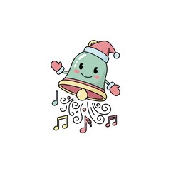 Fototapeta premium Animated Holiday Cheer: An adorable, animated bell, adorned with a Santa hat and mittens, joyfully rings out holiday melodies, spreading festive cheer and winter merriment. 