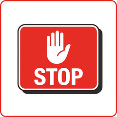 Red stop sign with white hand symbol and stop text on white background