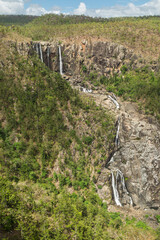 A spectacular view of Blencoe Falls, as it cascades down its rugged multi-tiered course of sheer...