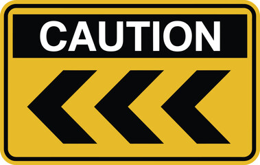Naklejka premium Yellow caution sign with black arrows pointing left and right warning