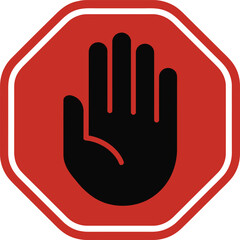 Obraz premium Red octagonal sign with black hand gesture pointing downwards