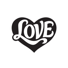 Simple vector illustration of a heart shape containing the word love inside, designed with clean lines and minimal details to create a clear, modern, and gentle symbol of affection.