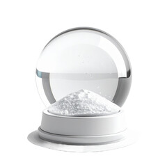 A crystal snow globe filled with white granulated substance,