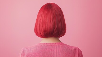 Fototapeta premium Back view of a bob hairstyle against a clean pink background capturing chaos in a gigapixel standard scale shot