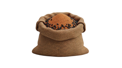 Burlap Sack Filled with Seeds and Orange Powder