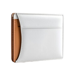 A white leather folder with a brown leather spine and white stitching.