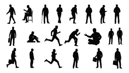 Collection of diverse black silhouettes depicting people in various dynamic poses