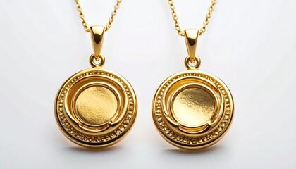 Two identical gold lockets on a white background.