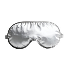 A silky silver sleep mask with an elastic band and pouch design for resting eyes.