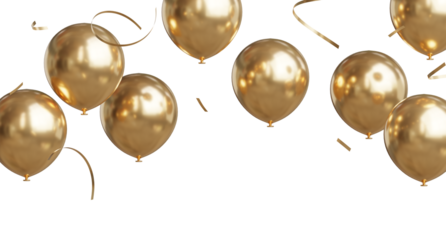 3d render of Celebration banner with golden and clear balloons floating and confetti
