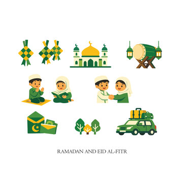 Ramadan and Eid al-Fitr Decorative Elements Vector