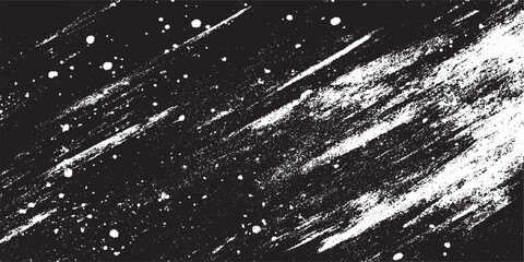 Abstract monochrome Vector pattern of scratches, chips, scuffs gritty noise grain grunge black paper gradient. Rough distress pattern overlay. Speckle grit white dust retro grainy background.