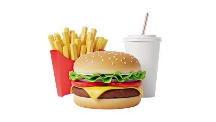 3D Rendered Burger, Fries, and Drink Combo